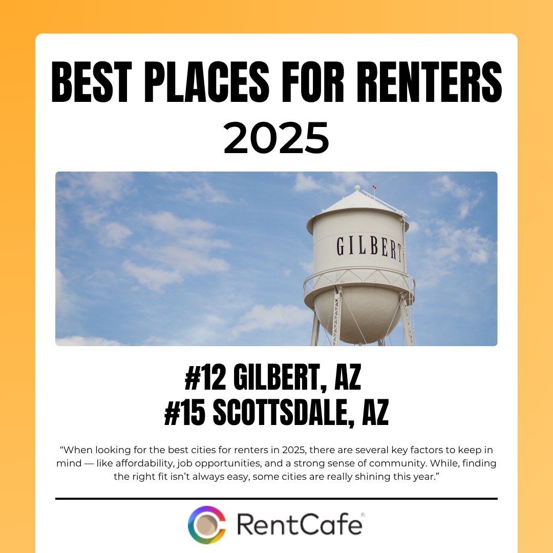 Arizona League (@azcities) on Twitter photo 🎉 Two Arizona cities just made the list of 2025’s Best Places for Renters!
👏 Congrats to <a href="/GilbertYourTown/">Gilbert, Arizona</a> & <a href="/scottsdaleazgov/">City of Scottsdale</a> for standing out on Rent Cafe's national ranking.
🏠 Affordability, jobs, and community make all the difference.
📍Full list ➡️ tinyurl.com/bestforrenters 🎉 Two Arizona cities just made the list of 2025’s Best Places for Renters!
👏 Congrats to <a href="/GilbertYourTown/">Gilbert, Arizona</a> & <a href="/scottsdaleazgov/">City of Scottsdale</a> for standing out on Rent Cafe's national ranking.
🏠 Affordability, jobs, and community make all the difference.
📍Full list ➡️ tinyurl.com/bestforrenters