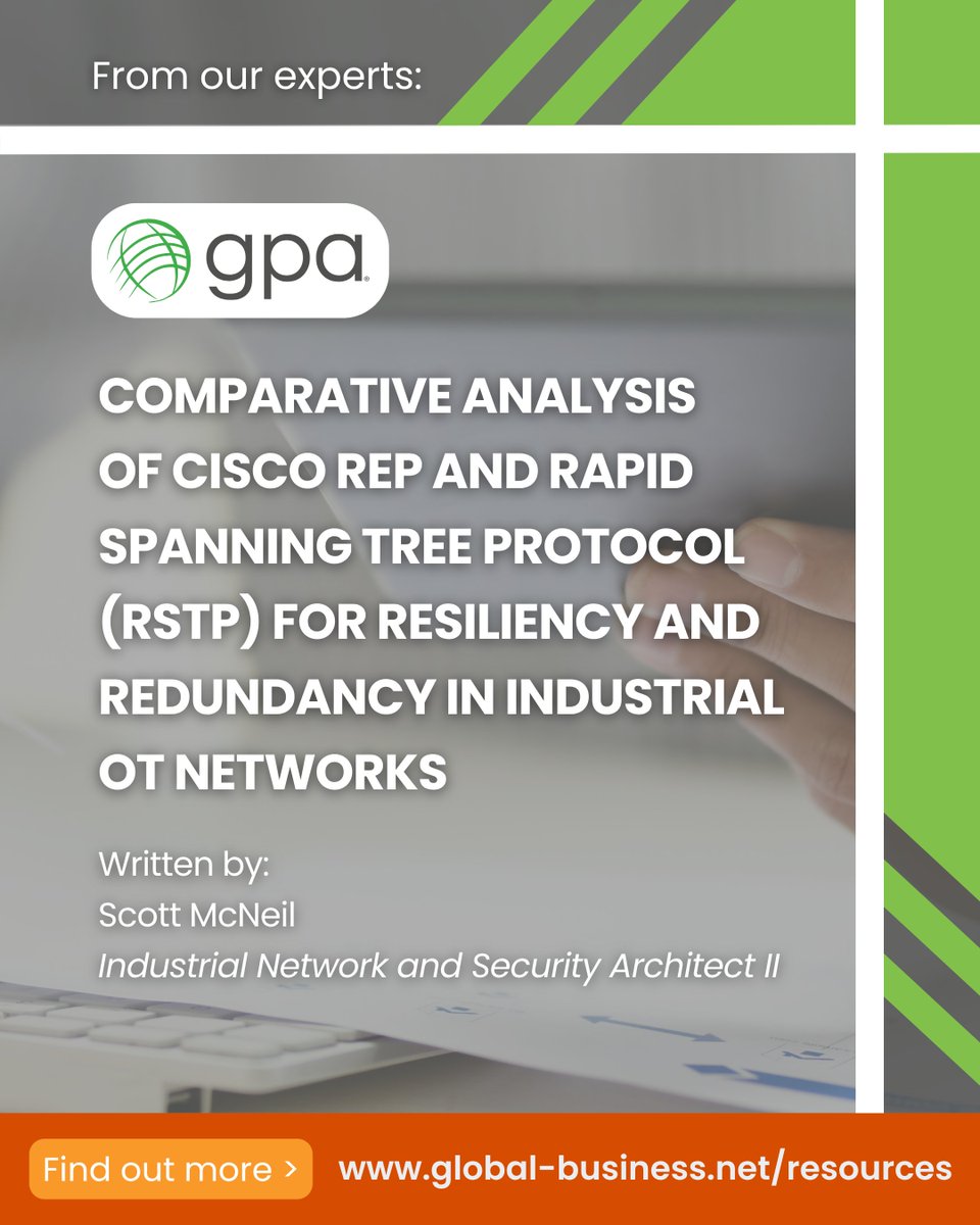 Which protocol is right for your OT network: Cisco REP or RSTP? Read the full analysis: global-business.net/resources

#IndustrialNetworking #OperationalTechnology #OTCybersecurity #CiscoREP #RSTP #EtherChannel #NetworkRedundancy #ManufacturingTechnology #NetworkInfrastructure