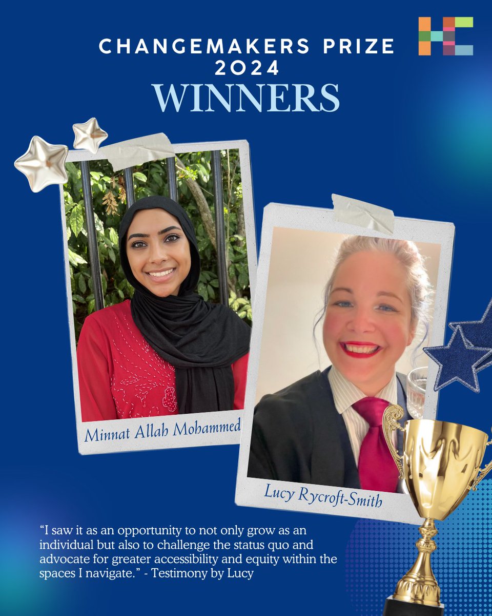 HChangemakers's tweet image. Meet the 2024 Changemakers Prize winners: Minnat and Lucy. Are you next? Homerton students: if you're driving social good, apply for the 2025 Prize by Fri 10 Oct, 17:00. Win up to £250. Let your impact be recognised.
Apply: homerton.cam.ac.uk/events/homerto…
#HomertonChangemakers