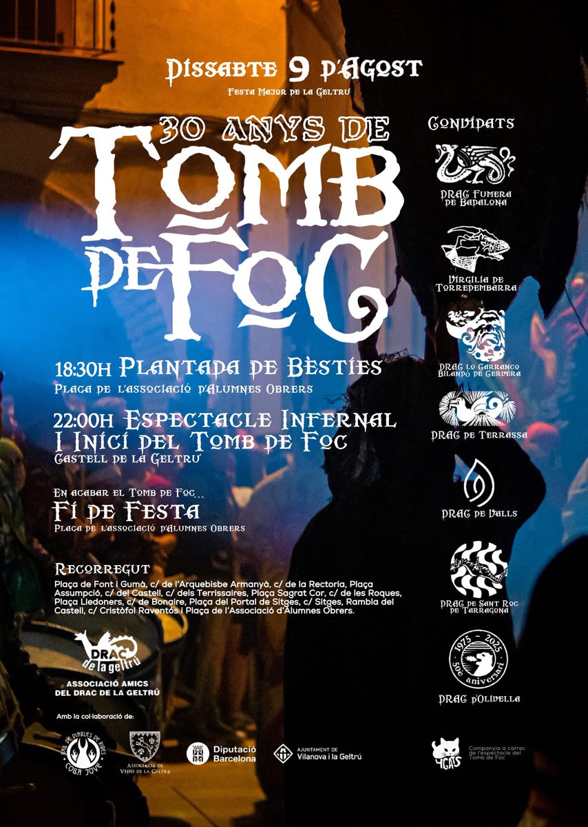 TOMB DE FOC de LA GELTRÚ 2025🔥

Ja el tenim aquí, el cartell del Tomb de Foc d'enguany!

El proper 9 d'Agost La Geltrú tornarà a omplir-se de bèsties, per celebrar plegats els 30 anys de Tomb de Foc!

#tombdefoc25 #tombdefoc #dracdelageltru #culturapopular