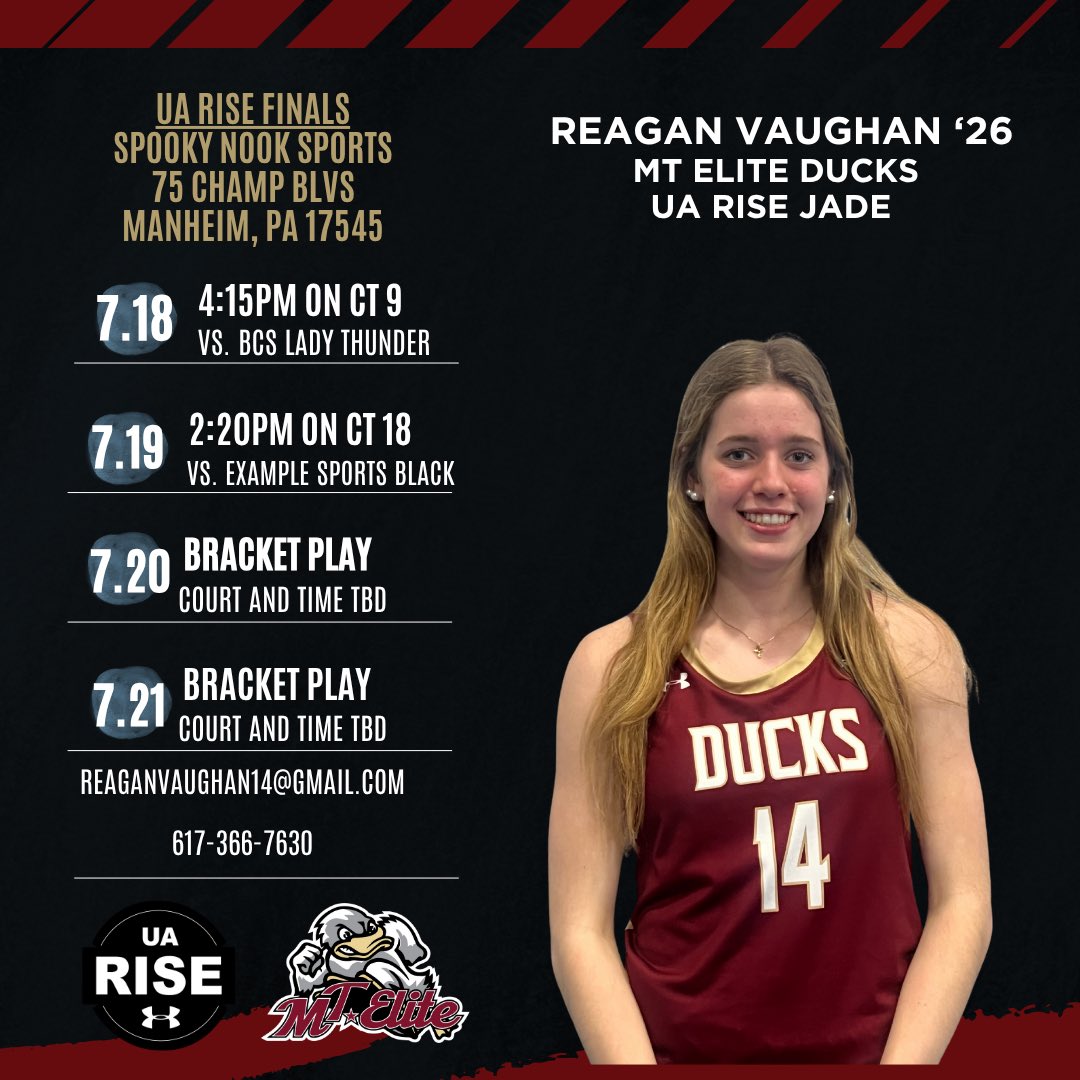 Reagan Vaughan (@reaganavaughan) on Twitter photo Can’t wait to compete this wknd at session III of the UA Rise Circuit in PA with <a href="/MTEliteDucks/">MT Elite Ducks</a> !! College Coaches, check out my schedule below ⬇️!! <a href="/AllieScarpa/">Allie</a> <a href="/TimLopes9/">Coach Tim Lopes</a> <a href="/mdell74/">Matt DellaBarba</a> Can’t wait to compete this wknd at session III of the UA Rise Circuit in PA with <a href="/MTEliteDucks/">MT Elite Ducks</a> !! College Coaches, check out my schedule below ⬇️!! <a href="/AllieScarpa/">Allie</a> <a href="/TimLopes9/">Coach Tim Lopes</a> <a href="/mdell74/">Matt DellaBarba</a>
