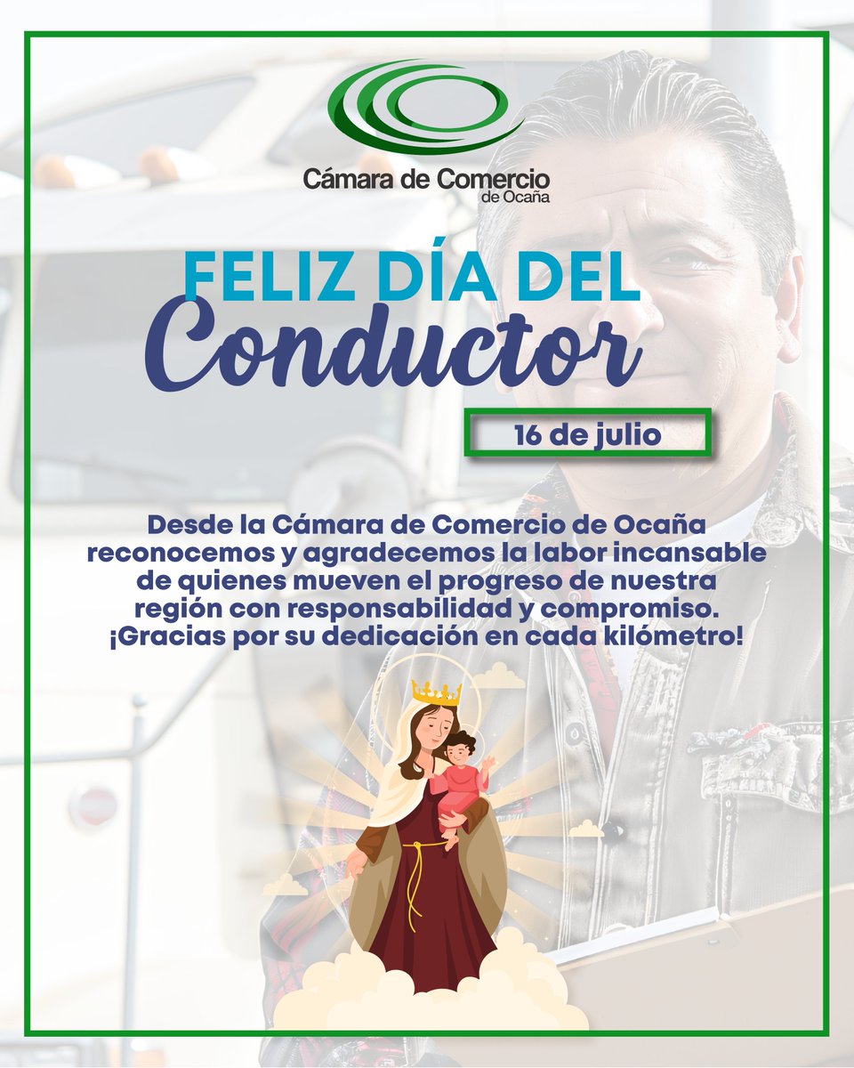 ¡Feliz Día del Conductor!
Desde la Cámara de Comercio de Ocaña reconocemos y agradecemos la labor incansable de quienes mueven el progreso de nuestra región con responsabilidad y compromiso.
¡Gracias por su dedicación en cada kilómetro!