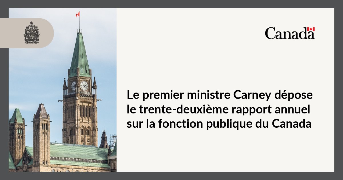 PMcanadien's tweet image. Aujourd’hui, le premier ministre Mark Carney a déposé au Parlement le trente-deuxième rapport annuel sur la fonction publique du Canada. Lisez le rapport complet : ow.ly/SUrC50WqHMf