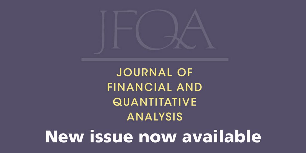 CambUP_Econ's tweet image. New Issue of Journal of Financial and Quantitative Analysis now available
📚 cup.org/3IGHFqE
@JournalFQA #fintwitter