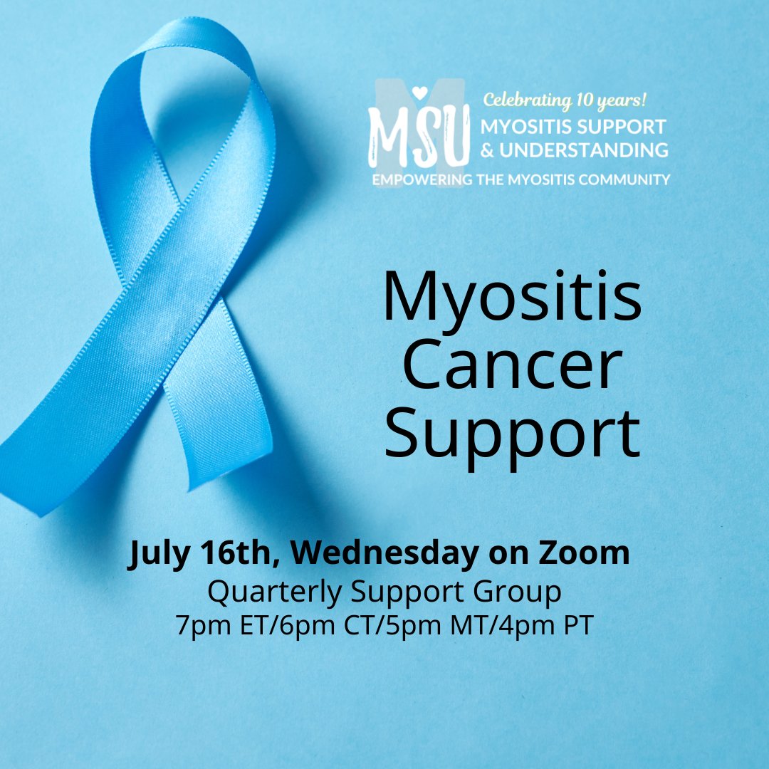 Myositis Support and Understanding (MSU) (@myositissupport) on Twitter photo Join our new quarterly Myositis Cancer Support Group. This safe space is for Myositis patients battling cancer or survivors. Share experiences, find comfort, and connect with others on a similar journey. 🔗 Zoom: understandingmyositis.org/event/myositis… #MSU #CancerSupport Join our new quarterly Myositis Cancer Support Group. This safe space is for Myositis patients battling cancer or survivors. Share experiences, find comfort, and connect with others on a similar journey. 🔗 Zoom: understandingmyositis.org/event/myositis… #MSU #CancerSupport