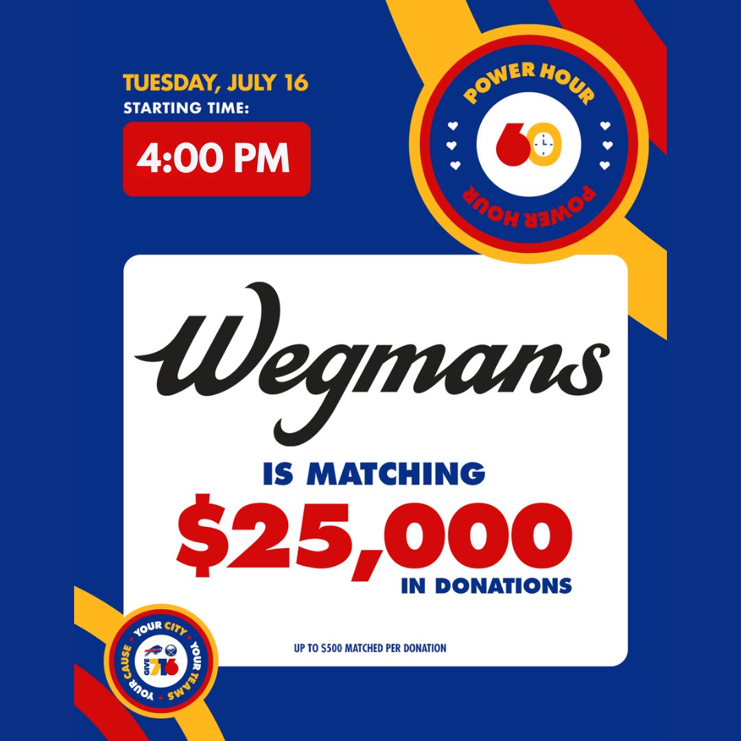 #Give716 continues! 4-5pm Wegmans matches donations up to $500. Thanks to Wegmans for backing BNW's mission for so many years. And at 5 p.m., the first 200 donors who give $50 or more will get a pair of tickets to a Buffalo Bisons game. give716.org/give/give716/g…