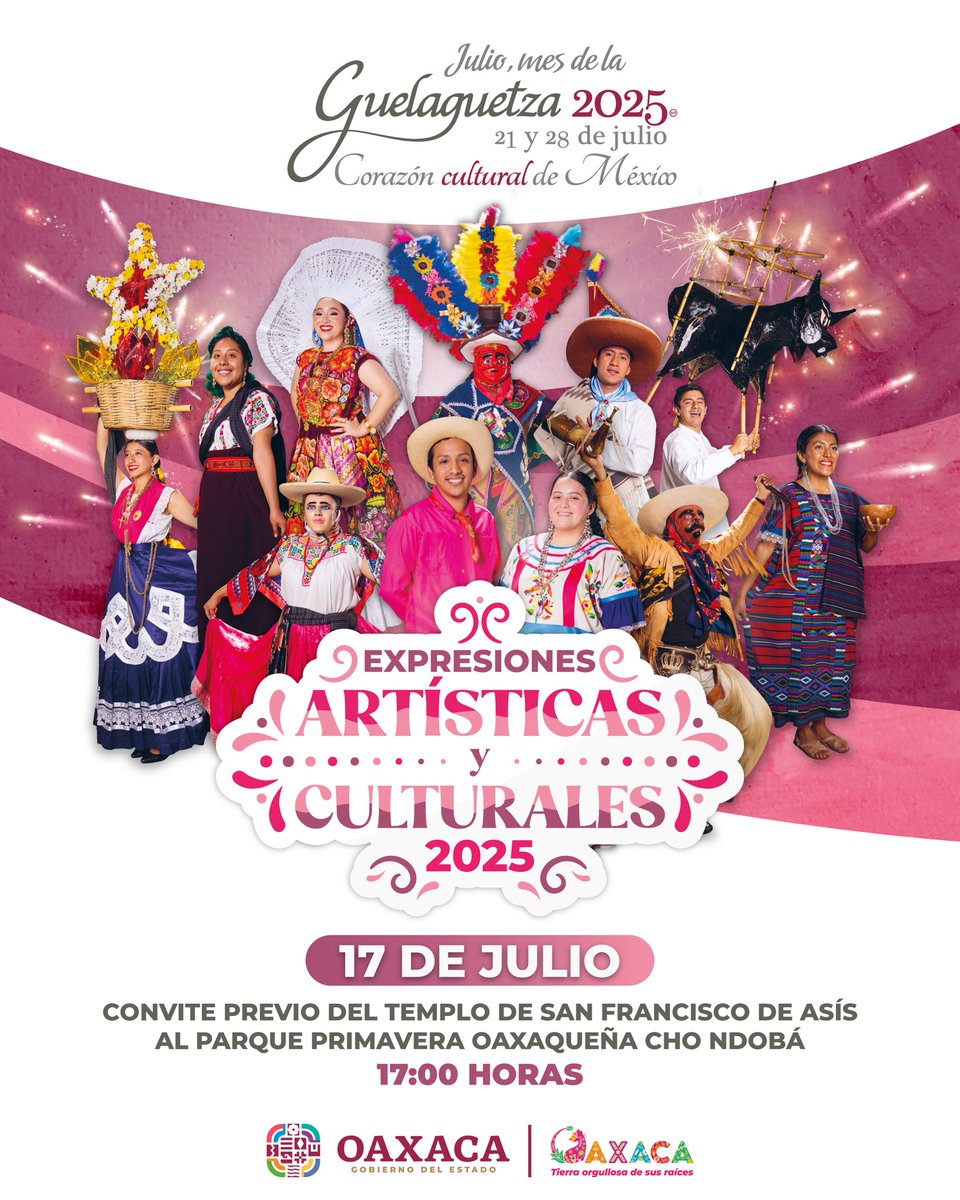 Guelaguetza Oficial (@guelaguetzaof) on Twitter photo Vive un día de fiesta mañana con las Expresiones Artísticas y Culturales en el <a href="/parqueprimoax/">Parque Primavera Oaxaqueña</a> Cho ndobá.
Acompáñanos y celebra la herencia viva de Oaxaca con música, danza y tradición, en el marco de la #Guelaguetza2025.
#CorazónCulturalDeMéxico Vive un día de fiesta mañana con las Expresiones Artísticas y Culturales en el <a href="/parqueprimoax/">Parque Primavera Oaxaqueña</a> Cho ndobá.
Acompáñanos y celebra la herencia viva de Oaxaca con música, danza y tradición, en el marco de la #Guelaguetza2025.
#CorazónCulturalDeMéxico