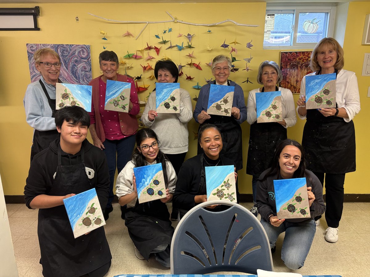 NYCAging's tweet image. Brushes met hearts 🎨❤️ Cardozo High School students and Deepdale CARES NORC older adults painted more than just canvases. They painted friendships across generations, filled with shared stories, creativity, and connection! #NYCAGing