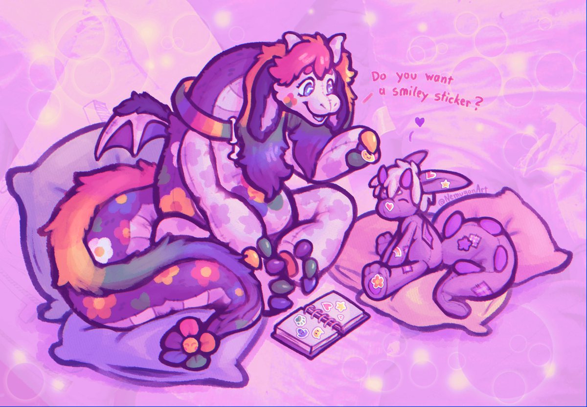 Flowey is giving Nemu a little makeover ^^💖

Artfight attack for @ cosmicfroggies_ on IG !
(OC on the left belongs to him)
#artfight #artfight2025 #furry #furryart