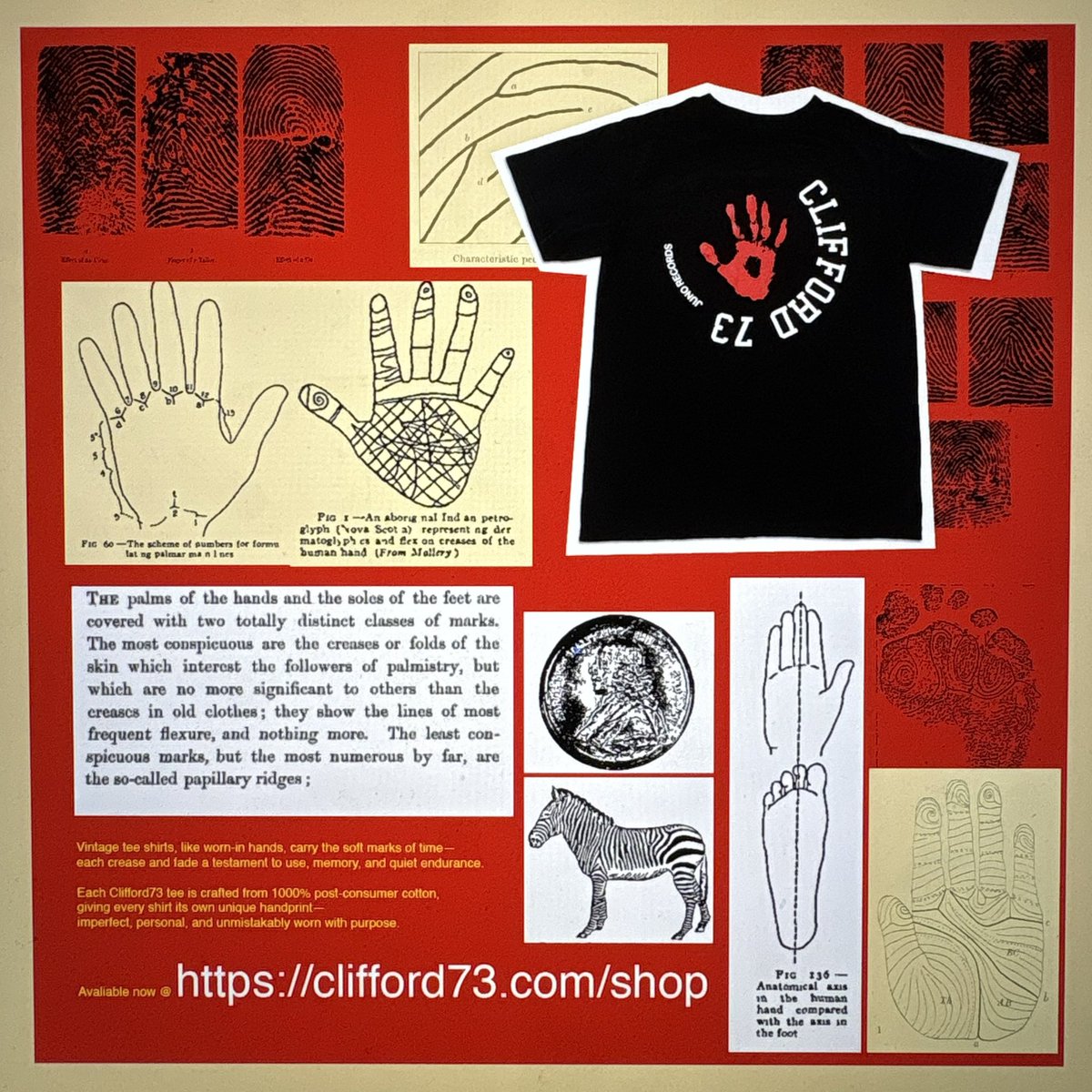 kevinabstract's tweet image. Vintage tee shirts, like worn in hands, carry the soft marks of time-each crease and fade a testament to use, memory, and quiet endurance.
Each Clifford73 tee is crafted from 1000% post-consumer cotton, giving every shirt its own unique handprint— imperfect, personal, and…