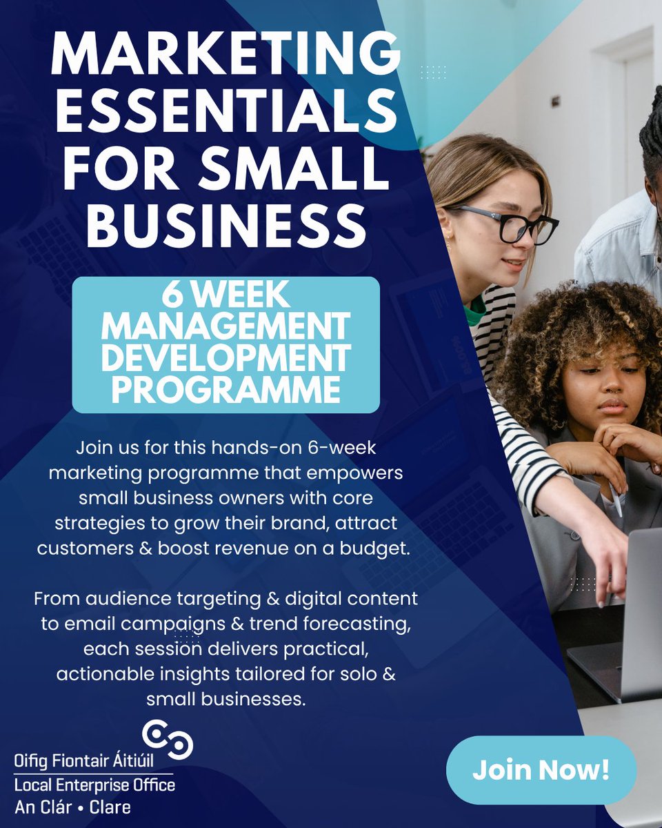 🚀 Small business owner? Get the marketing skills you need to grow!

Join our 6-week Marketing Essentials for Small Business programme with LEO Clare &amp; Professional Accounting Solutions.

📅 Starts Sept 10 — Hybrid: Ennis &amp; Online
localenterprise.ie/Clare/Training…