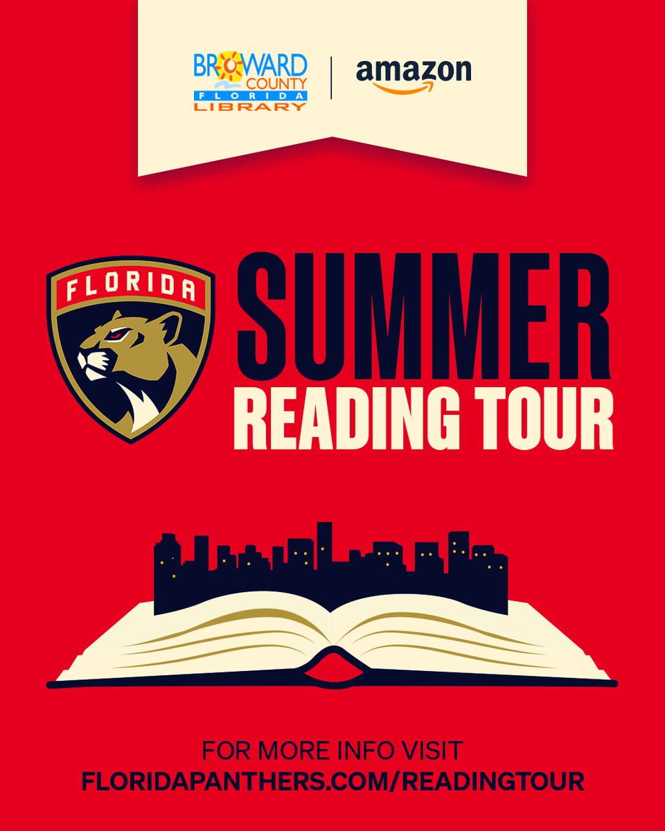 FlaPanthersCARE's tweet image. Our Summer Reading Tour presented by @amazon continues tomorrow at Broward County Main Library 📚
We'll see you there!
More details » flapanthers.co/srt25