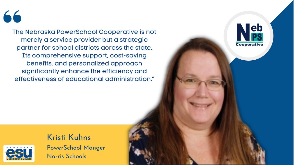 ESUCC's tweet image. 🎉Thank you, Kristi Kuhns!
We’re honored 🤝to serve as a trusted partner in educational administration!
#TestimonialSpotlight #NebraskaEd #PowerSchoolCooperative #EfficiencyInEducation @norris160
