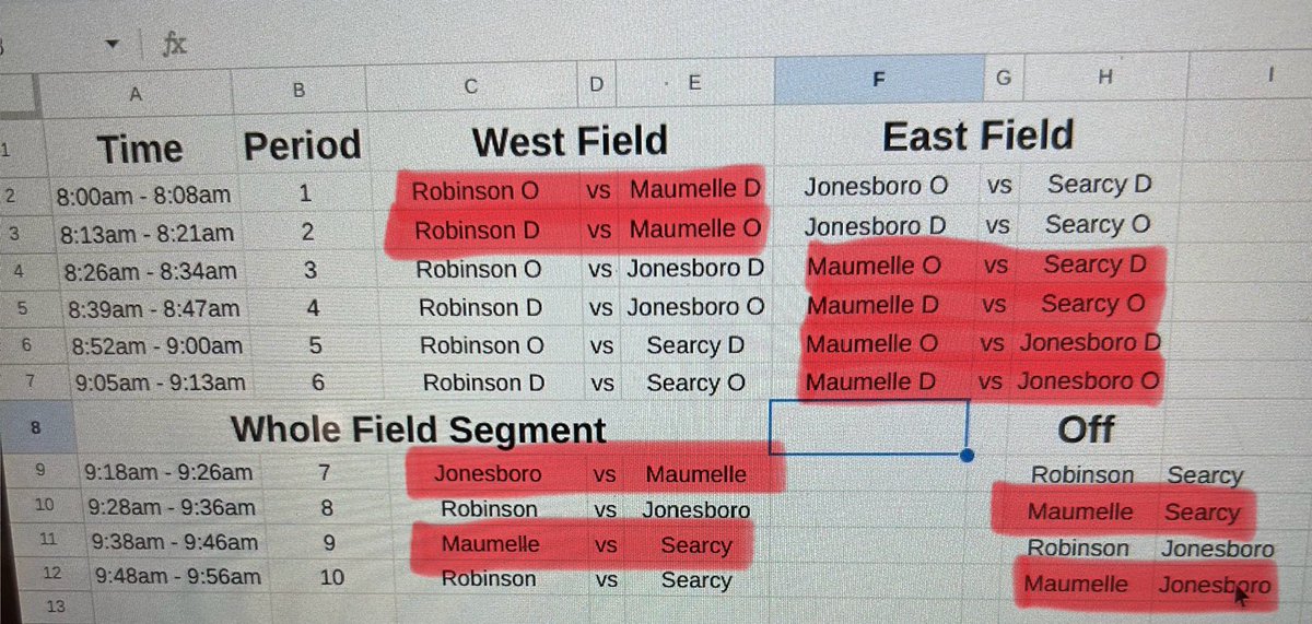Team Camp Schedule for tomorrow.