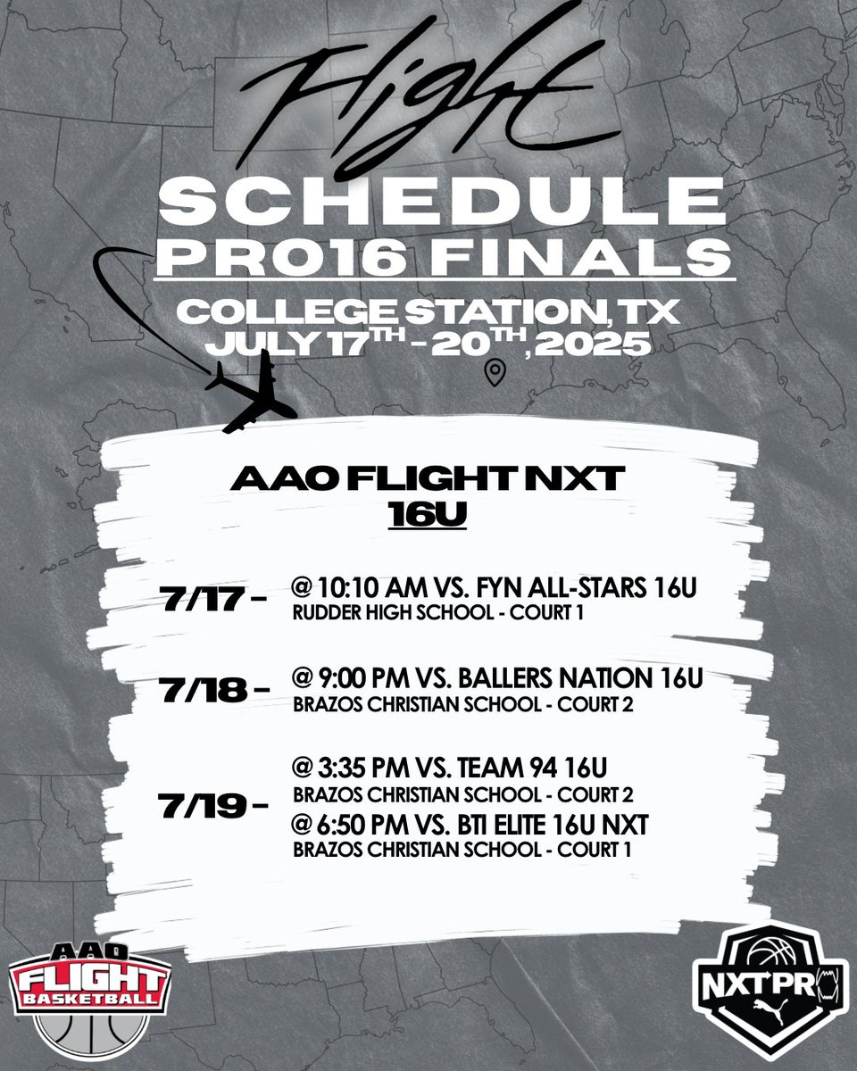 flightaaoNXT's tweet image. Final tune-up before Orlando and the #NXTPRO Finals.
Our 17U group earned their shot on the PRO16 stage — last live weekend to see this squad in action. Let’s finish strong. ✈️🏀
#FlyWithUs