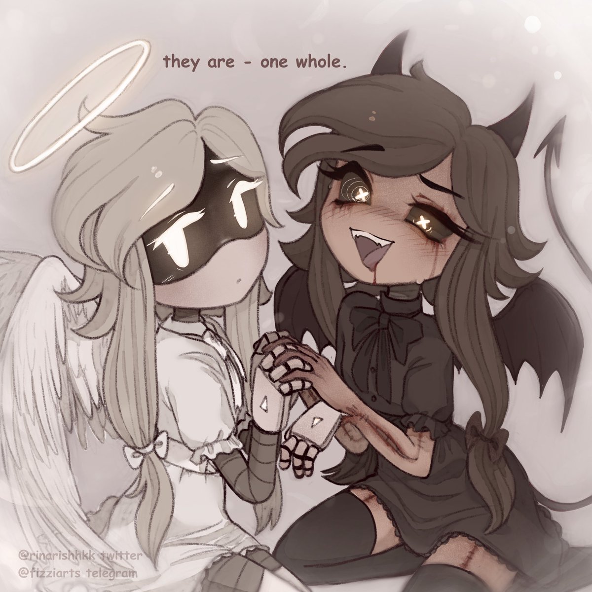 I've finished the art！💞

It's so unusual that they're the same character.. isn't it ？：）
#cyn #cynessa #cyntessa #murderdrones #md #art