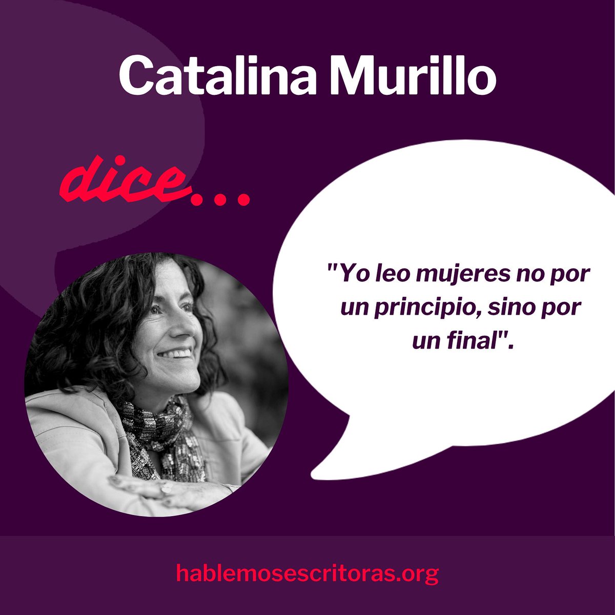 [📣📣📣] Catalina Murillo dice: “Yo leo mujeres no por un principio, sino por un final”.

🎙️ Descubre más frases y consejos de escritoras en hablemosescritoras.org

Somos #hablemosescritoras #curadoresliterarios #audiobooks #escritorasconsagradas #escritorasconsolidadas