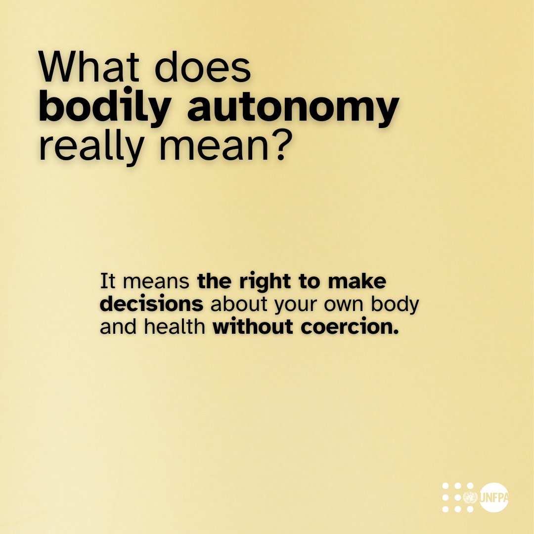 UNFPA's tweet image. Choosing your partner, building a family, forging your own path—these decisions are your right and yours alone to make.
Join @UNFPA—the @UN sexual and reproductive health agency—to call for a future built on freedom of choice: unf.pa/wpd
#BodilyAutonomy