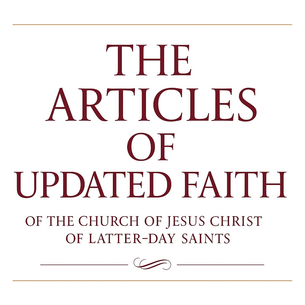DeseretPews's tweet image. Due to modernization efforts the LDS Church has released Article of Updated Faith #3:
We believe that through the Atonement of Christ, all mankind may be saved, by obedience to the laws and ordinances of the Gospel that align with their lived truth and authentic self-expression.