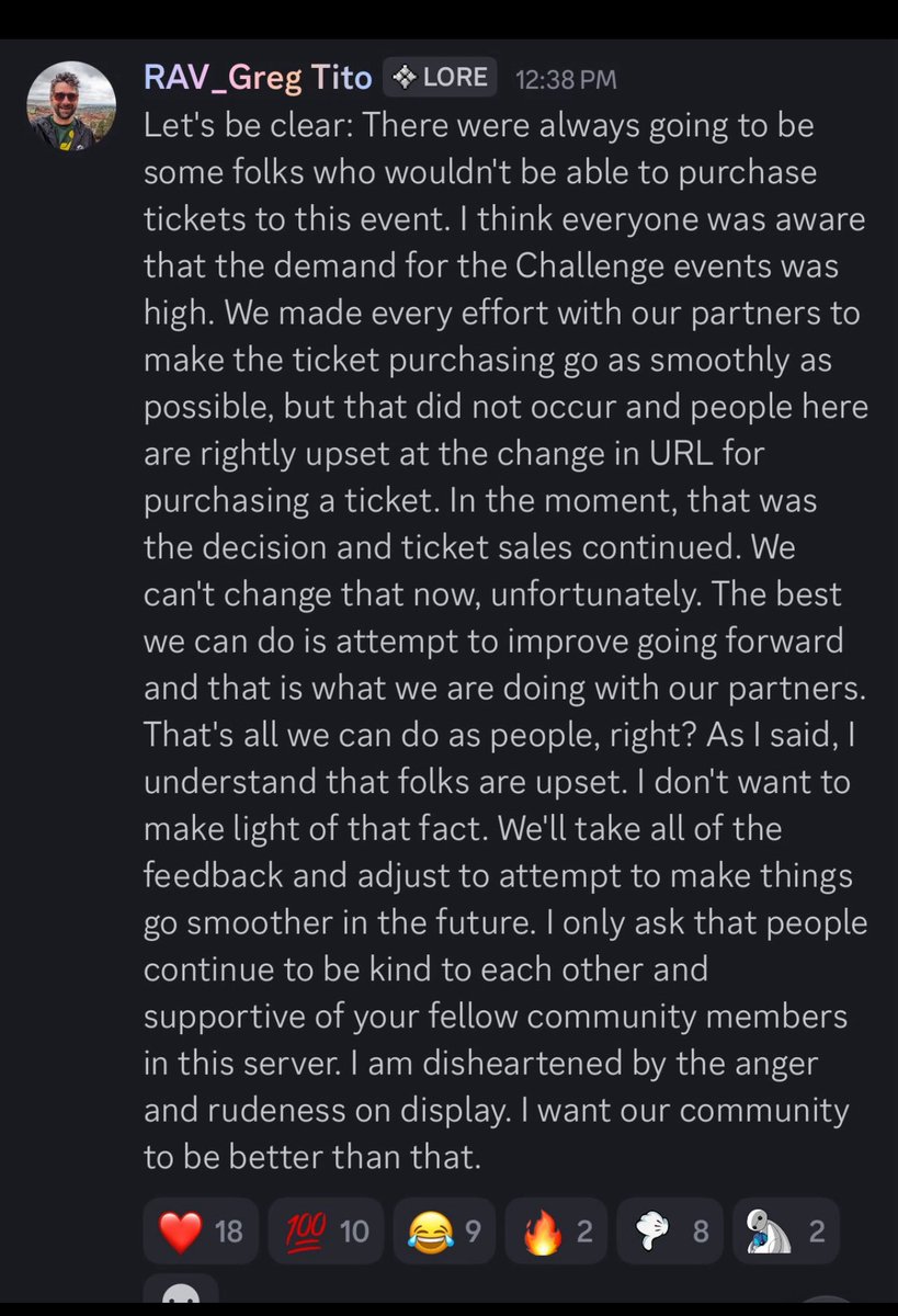 Angelika Moreaux (@queenmiamiabou) on Twitter photo I am among these “folks”, Greg. I came on time and spent 1,5 hours trying to buy tickets facing bugs, false hopes, reading posts of happy ppl getting their tickets.
I didn’t accuse anyone or said any hate words. But this is beyond my understanding
<a href="/RavensburgerNA/">Ravensburger North America</a> <a href="/fanfinity_lor/">Lorcana tournaments by Fanfinity</a> I am among these “folks”, Greg. I came on time and spent 1,5 hours trying to buy tickets facing bugs, false hopes, reading posts of happy ppl getting their tickets.
I didn’t accuse anyone or said any hate words. But this is beyond my understanding
<a href="/RavensburgerNA/">Ravensburger North America</a> <a href="/fanfinity_lor/">Lorcana tournaments by Fanfinity</a>
