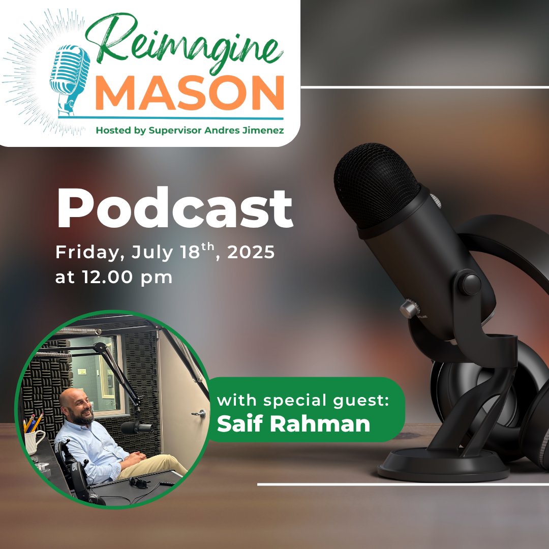 🎧 New Reimagine Mason episode drops this Friday!
We’re joined by Saif Rahman of Dar Al-Hijrah Islamic Center to talk community building, youth leadership &amp; public safety.
🗓️ New episodes drop the 2nd Friday of every month!
🎙️ Catch up here: fairfaxcounty.gov/mason/podcast