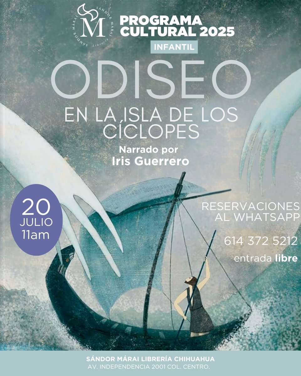 SandorMaraiLib's tweet image. ¡Este domingo en Sándor Márai Librería la magia de los cuentos cobra vida! Invitamos a pequeños lectores y sus familias a disfrutar "Odiseo en la isla de los Cíclopes", narrado por Iris Guerrero. Ven con tus niños el 20 de julio a las 11 hrs. ¡No faltes!