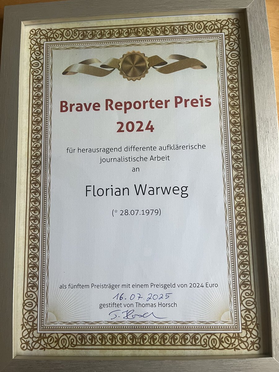 FWarweg's tweet image. Endlich Anerkennung 😉! Vor fünf Jahren stiftete der Landwirt Thomas Horsch aus Regensburg, enttäuscht von den etablierten Journalisten-Preisen & respektiven Preisträgern, erstmals den „Brave Reporter Preis“ für „herausragend aufklärerische journalistische Arbeit“, ausgestattet…