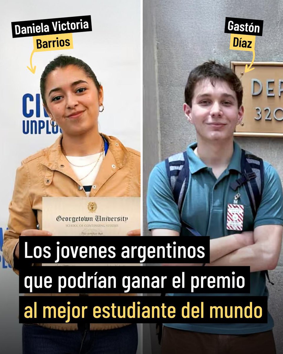 Talentoargen's tweet image. "Mejor estudiante del mundo"
Porque Gastón Diaz, del Instituto Santa Faz de Lanús y la correntina Daniela Victoria Barrios, del Instituto Adventista de Corrientes fueron seleccionados entre los 50 candidatos a ganar el Chegg.org Global Student Prize 2025.