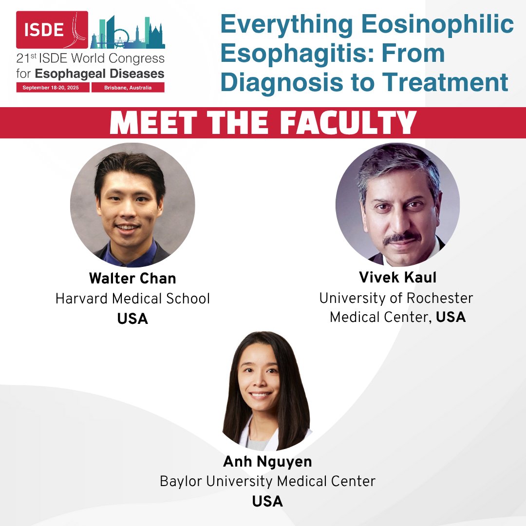 ISDE_net's tweet image. From first signs to personalized therapies: Explore the full journey of EoE with global thought leaders. This session delivers an eye-opening exploration of one of today’s most talked-about #esophageal conditions. Check #ISDE2025 Program 👉isde-congress.net/2025-scientifi…
#esophagus