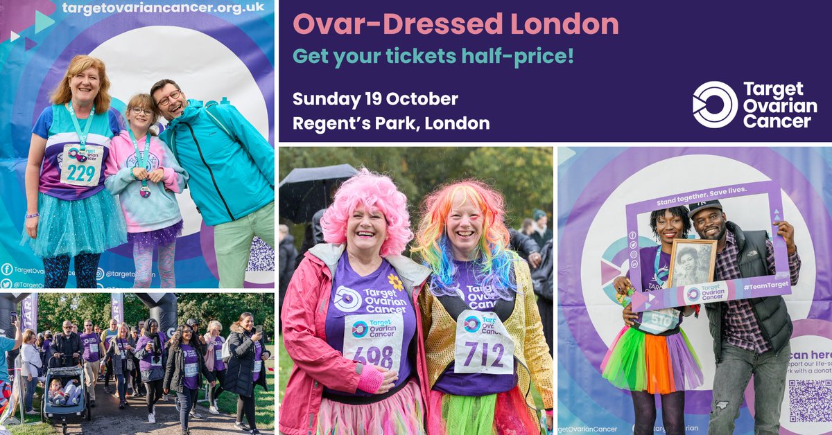 Ovar-Dressed London returns to Regent's Park this October! Enter code 'TeamTarget-London' at checkout to get 50% off your ticket  👉 bit.ly/3GOgSbn

📆 Sunday 19 October
👟 Go 5k or 10k 
👕 Fancy dress (or just your FREE t-shirt) 
💜 Raise funds and awareness