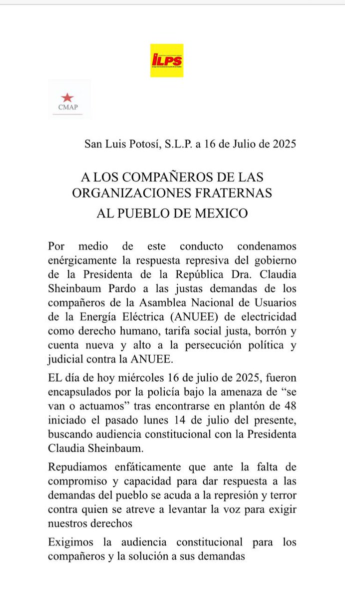 siimachumaa's tweet image. El gobierno de la CDMX que encabeza Clara Brugada actúa de manera autoritaria contra quienes defienden sus derechos, nuestra solidaridad con nuestros compañeros de la ANUEE, 
¡¡¡no a la represión, si al diálogo y a la resolución de las demandas de la ANUEE!!! @SEGOB_mx @CNDH