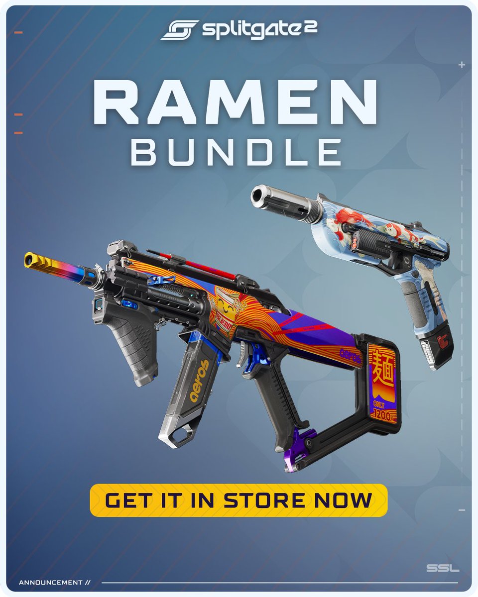 Splitgate's tweet image. How do you like your Ramen?
Personally, I like it on my Sprinter SMG.
Pick up the Ramen Bundle in store now!