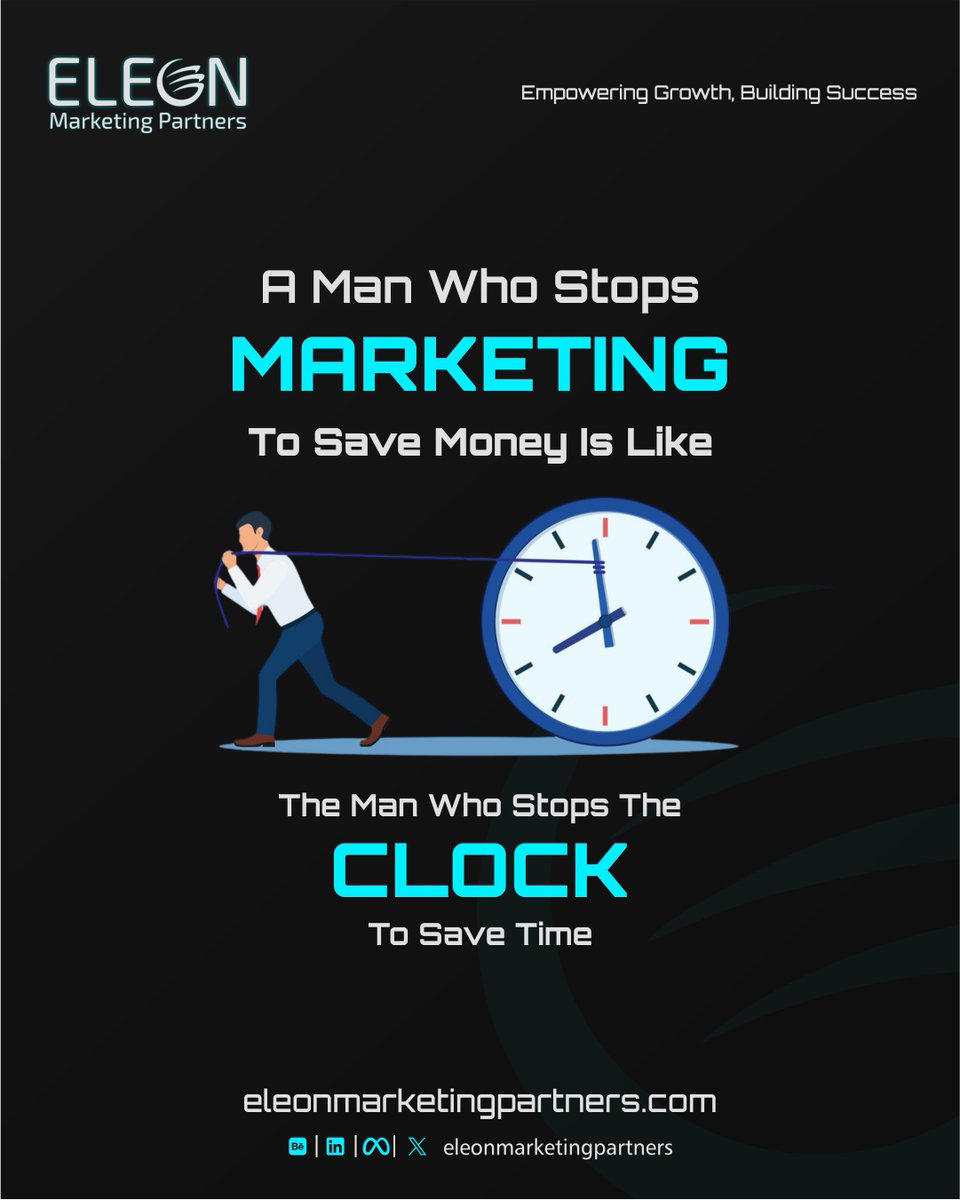 EleonMarketing's tweet photo. Pausing marketing?
That’s like stopping the clock to save time.
Don’t get left behind.
Let’s grow your brand now.

🔗https://t.co/FoR1qYzlxF
#MarketingTips #GrowthMindset #DigitalMarketing #EleonMarketing https://t.co/Rerr3C1rfB