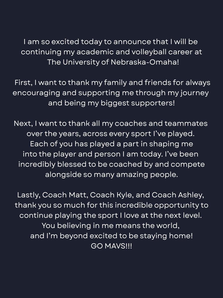 Go Mavs!! ❤️🖤
<a href="/OmahaVB/">Omaha Volleyball</a> <a href="/NeONE16Synergy/">Nebraska One 16 Synergy</a> <a href="/PrepDig/">Prep Dig 🏐</a> <a href="/VBAdrenaline/">VB Adrenaline</a> <a href="/PLHS_Volleyball/">Papillion Monarch Volleyball</a>