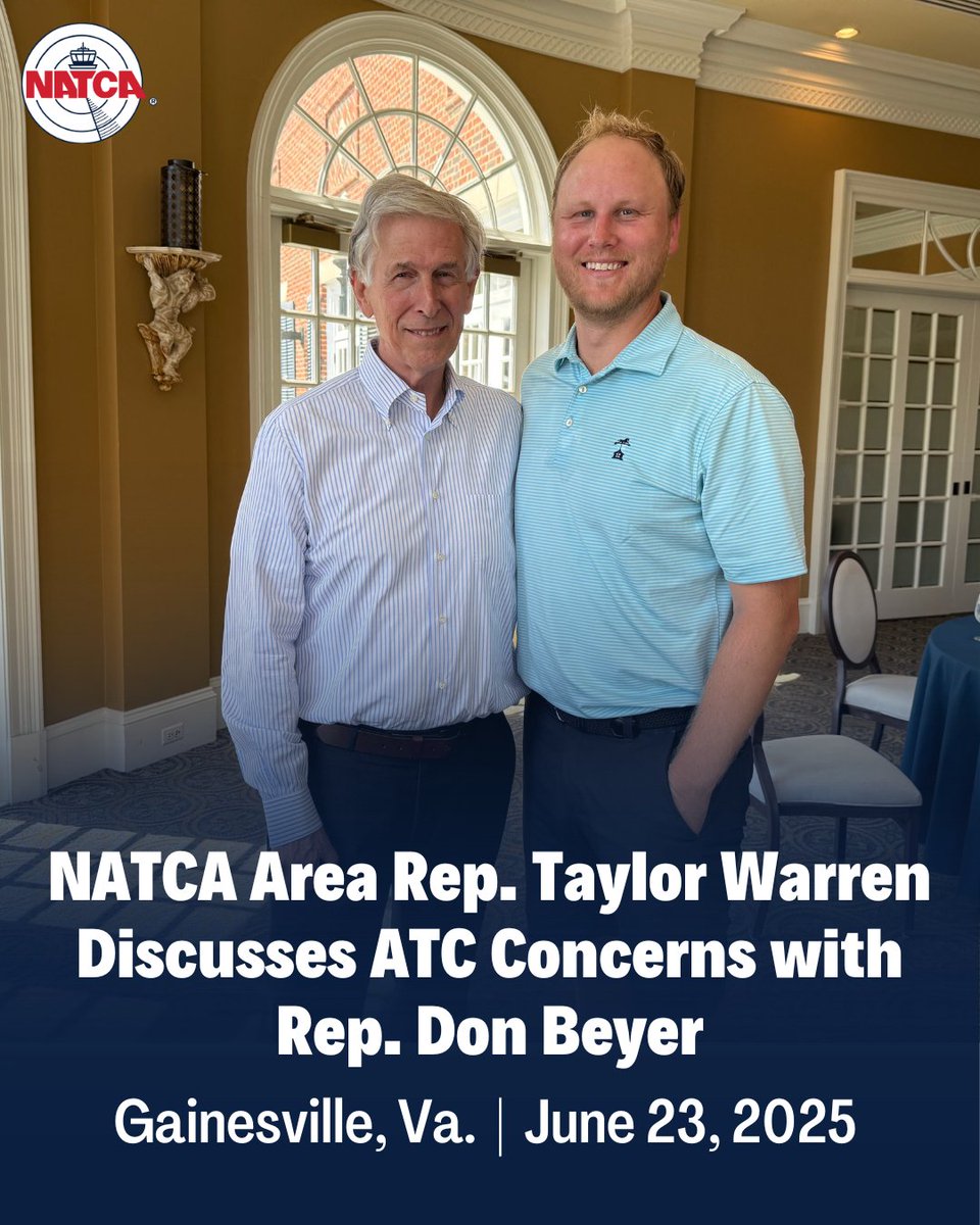 NATCA Area Representative Taylor Warren (Potomac TRACON, PCT) recently discussed ATC staffing and the need to maintain the current level federal retirement benefits with @‌RepDonBeyer (Va.-8).