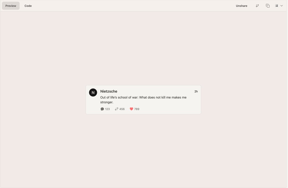 A tweet snippet (using <a href="/daisyui_/">daisyUI</a> 🌼) made with voltio.ai 🐆

Link to snippet: voltio.ai/community/snip…