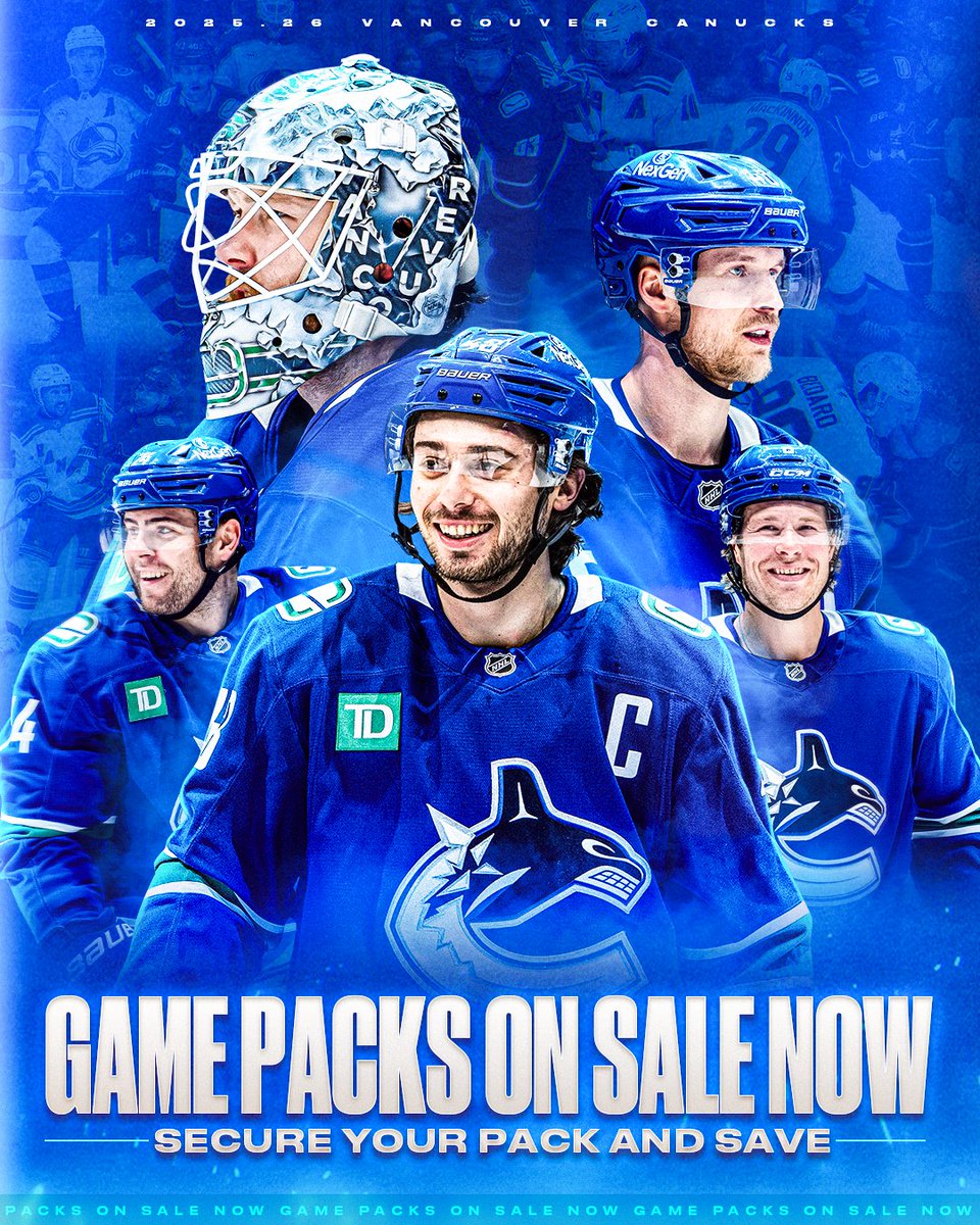 Canucks's tweet image. Game Packs are ON SALE NOW❗️
Be the first to secure your seats for the 2025.26 season.
BUY NOW | vancanucks.co/3UliXyA