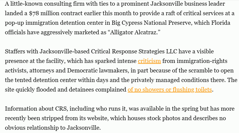 Nate Monroe (@natemonroetu) on Twitter photo New from <a href="/TheJaxTrib/">The Tributary</a> | The obscure origins of a Jacksonville firm that landed a $78 million contract to run "Alligator Alcatraz"
w/ The Trib's newest reporter <a href="/AnnaCat_Brigida/">Anna-Cat Brigida</a>
(link to follow) New from <a href="/TheJaxTrib/">The Tributary</a> | The obscure origins of a Jacksonville firm that landed a $78 million contract to run "Alligator Alcatraz"
w/ The Trib's newest reporter <a href="/AnnaCat_Brigida/">Anna-Cat Brigida</a>
(link to follow)
