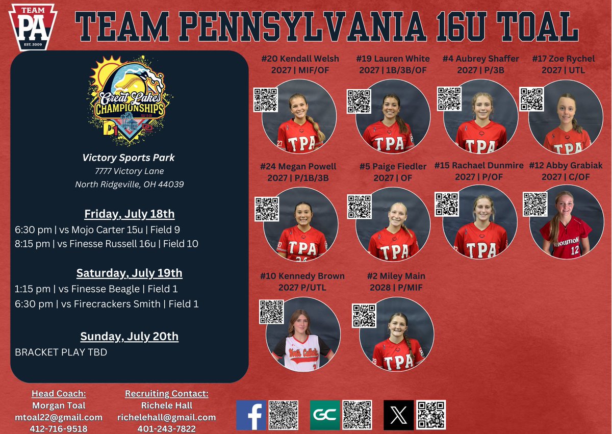 This weekend my team will be playing at the Great Lakes Championship.‼️Coaches come check us out‼️<a href="/teampafastpitch/">Team Pennsylvania Fastpitch</a> <a href="/teampatoal/">Team Pennsylvania Toal 16u</a>