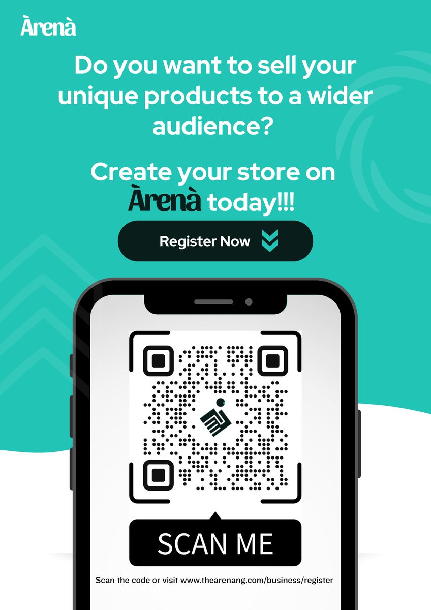 Do you create unique handmade pieces and need to sell them to a wider audience? Sell on Àrenà!!

Scan the code or click the link ⬇️:
thearenang.com/business/regis…