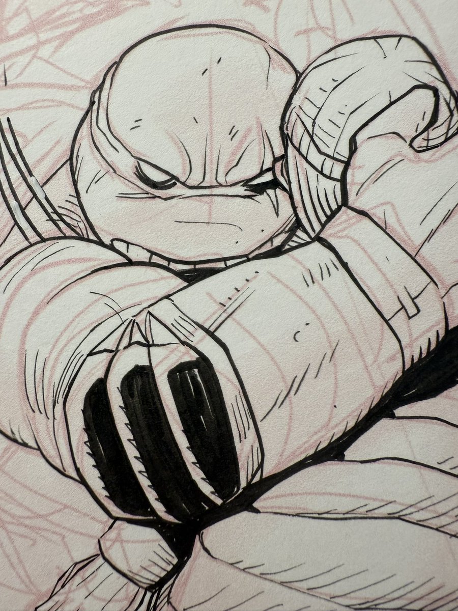 Working on the final page of a #tmnt story. It’s always been a dream of mine to draw these guys professionally. Yay!🐢