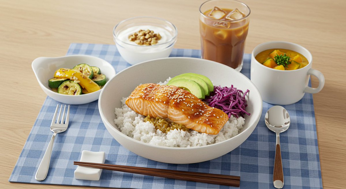 おはようございます♪
今日の朝食は「味噌焼きサーモン丼」「グリル野菜」「かぼちゃポタージュ」「グレインヨーグルト」「アイスカフェオレ」です💕
今日は暑くなりそうなので、朝ごはんでしっかり栄養とりましょうね🐈

今日も皆さん良い一日になぁれ🥰

#おはみな #みなごはん