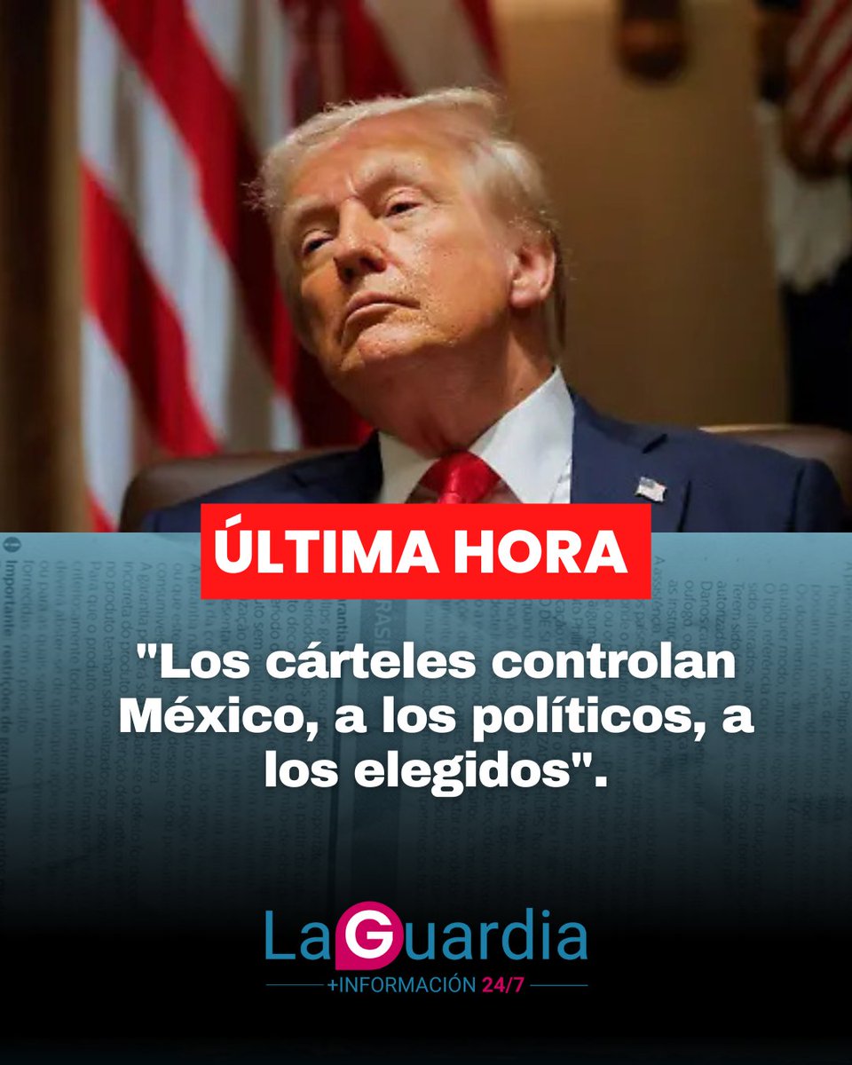 🚨 #ÚltimaHora 

Donald Trump acusó al gobierno mexicano de mantener vínculos con el crimen organizado.

El presidente estadounidense señaló que "los cárteles dominan  México", así como a políticos y mandatarios.

#LaGuardiaMX📰