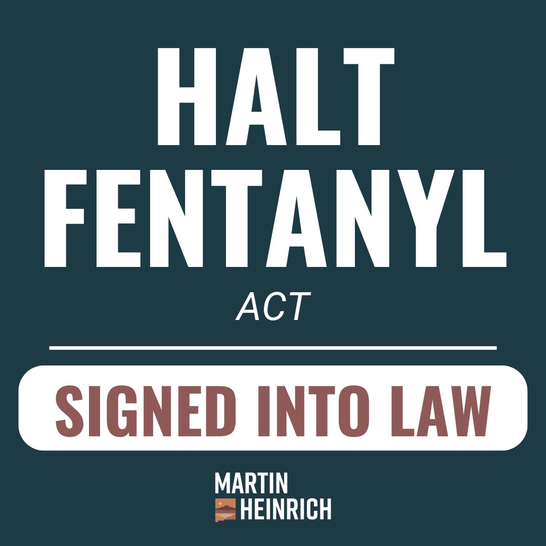 SenatorHeinrich's tweet image. BREAKING: My HALT Fentanyl Act is now law.
It permanently classifies all fentanyl-related substances as Schedule I drugs — giving law enforcement more tools to save lives and get this deadly drug off our streets. This is huge.