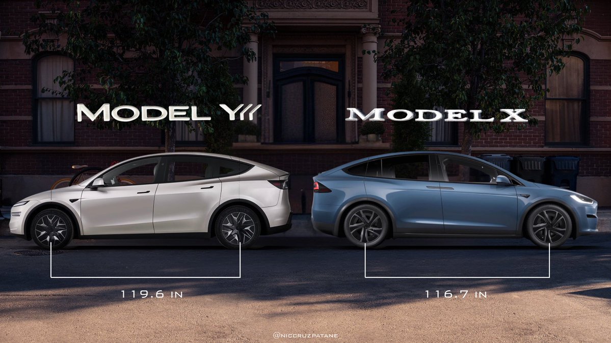 TailosiveEV's tweet image. I think Model YL will be more spacious.
X has more padding. In that padding there's:
-Plaid Powertrain (even on the nonPlaids)
-Air Suspension
-Falcon wing doors adds roof padding
-Bigger tire options (eats into wheel wells)
-Bigger hood/frunk
-Shorter wheelbase pushes 3rd row…