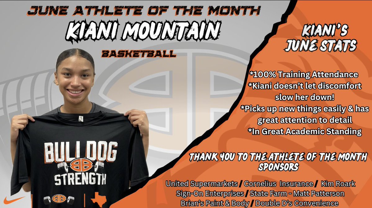 Congratulations Kiani! She exemplifies the Bulldog Way &amp; will receive an Athlete of the Month t-shirt from our sponsors! <a href="/burkburnettisd/">Burkburnett ISD</a> <a href="/BradOwenBISD/">Brad Owen Ed. D.</a>