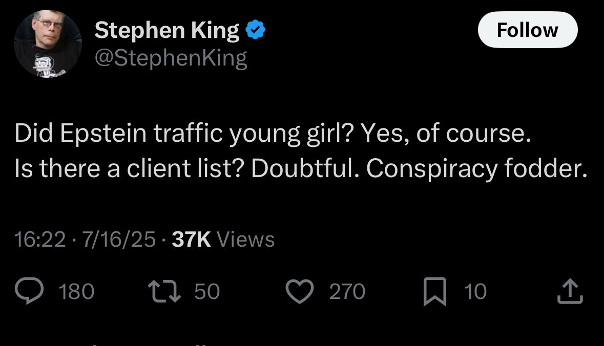 He’s really gonna continue digging this hole?? What a degenerate creep. He’s definitely on the list.