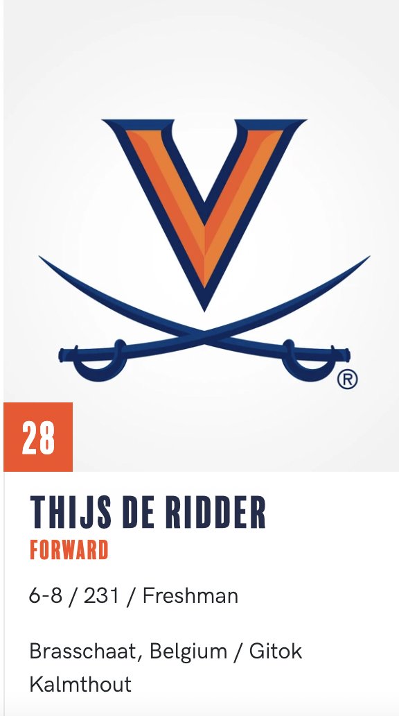 UVA has officially announced the signing of Belgian forward Thijs De Ridder.

De Ridder is listed as a freshman on the team roster, which I'm told by a school spokesperson is correct.

The 22-year-old will wear No. 28