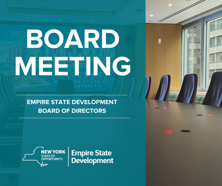 EmpireStateDev's tweet image. 📢 Tomorrow: Tune into the Empire State Development Directors Meeting via webcast at 9:30am – and review the agenda & related materials: bit.ly/4kLDqHT