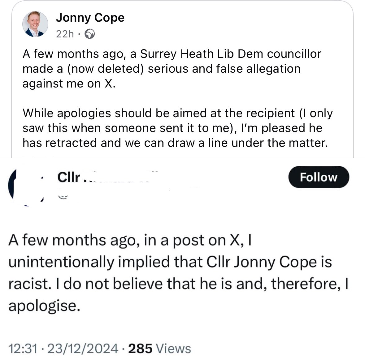 Does this mark a point where <a href="/EdwardJDavey/">Ed Davey</a> calls out his own <a href="/SurreyHeathLDs/">Surrey Heath Liberal Democrats</a> for their divisiveness… when they suggested it would be a good idea to “whack” a Tory (months after a fellow MP was murdered) when one of them called a colleague racist? 

<a href="/AlPinkerton/">Al Pinkerton MP</a> silent too…